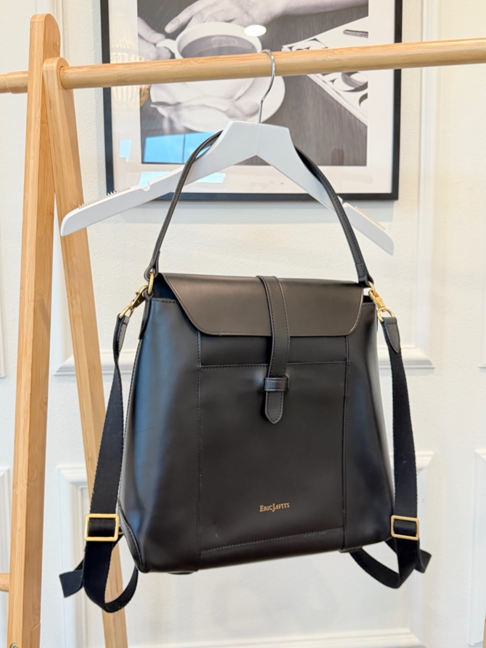 Erik Javits Black Leather Convertible Shoulder Bag